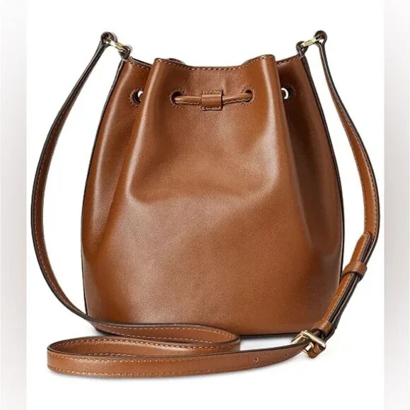 Lauren Ralph Lauren Tan Smooth Leather Medium Andie Drawstring Bag, New w/Tag - Picture 5 of 16